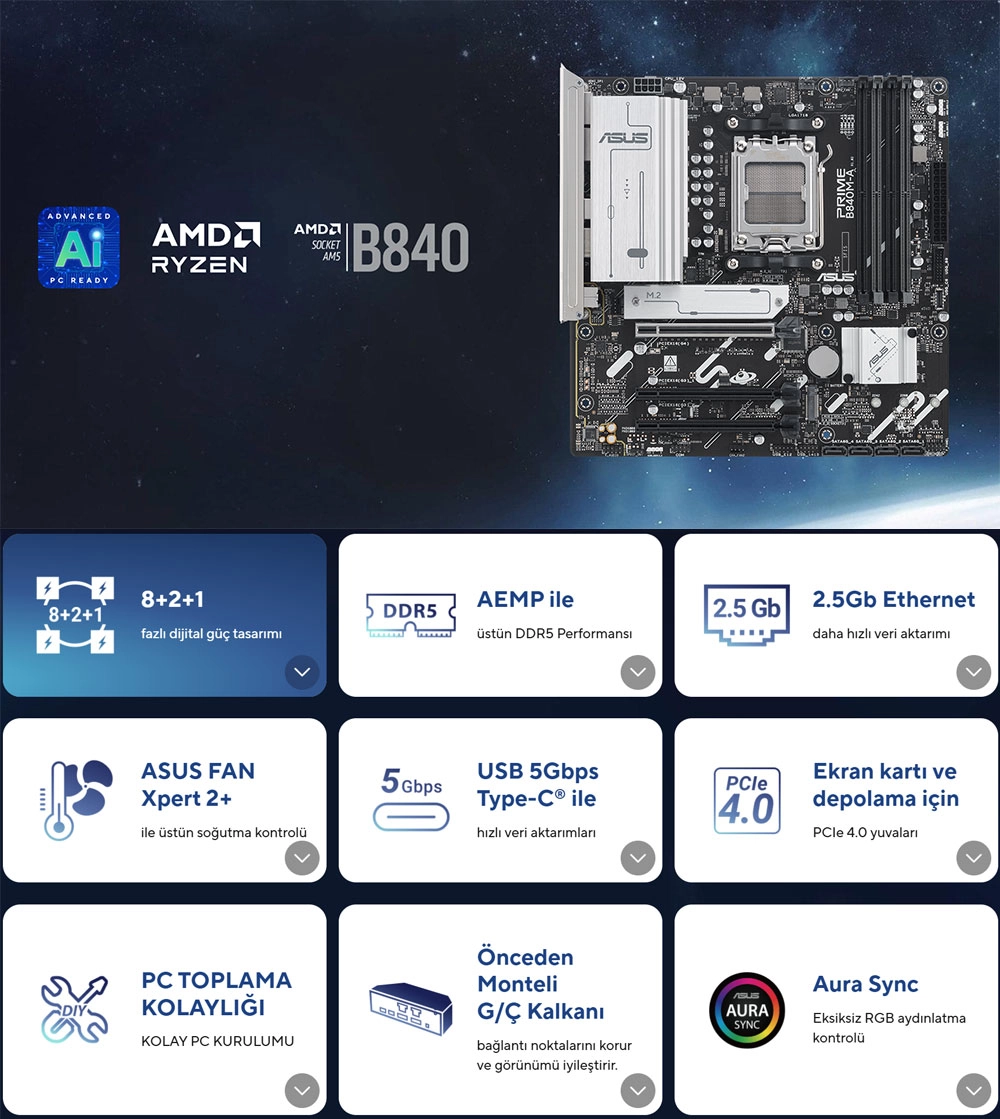 ASUS PRIME B840M-A-CSM özellik özeti