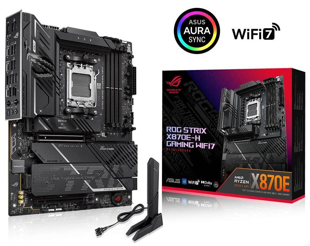 ASUS ROG STRIX X870E-H GAMING WIFI anakart ve kutu