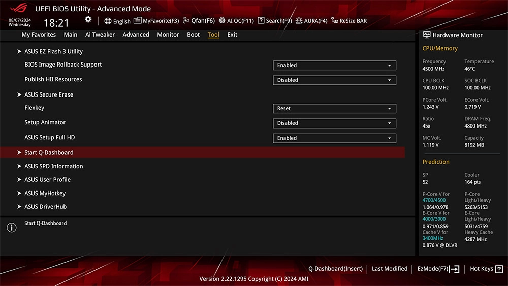 ASUS ROG STRIX X870E-H BIOS Q-Dashboard