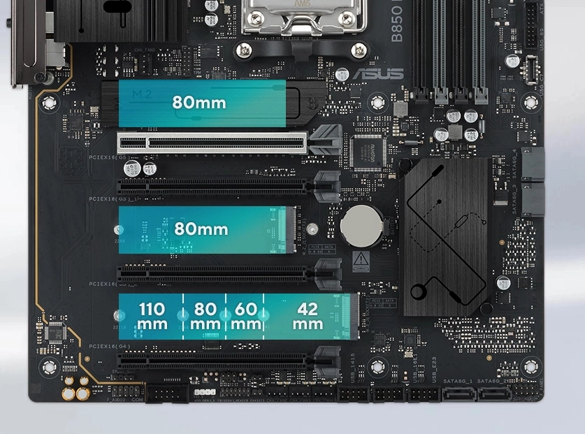 ASUS B850 MAX GAMING WIFI üç adet M.2 yuvası