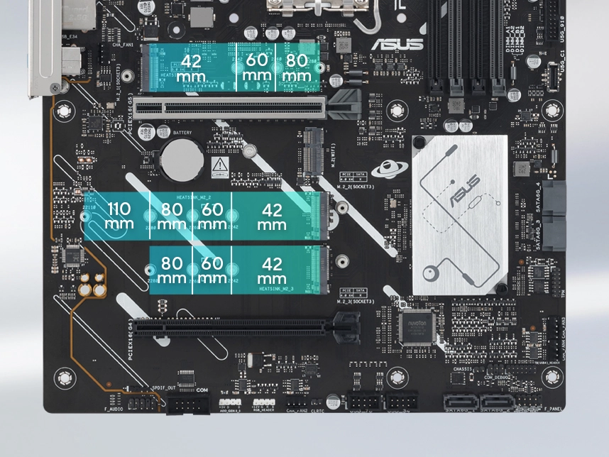 ASUS PRIME B860-PLUS-CSM üç adet M.2 yuvası