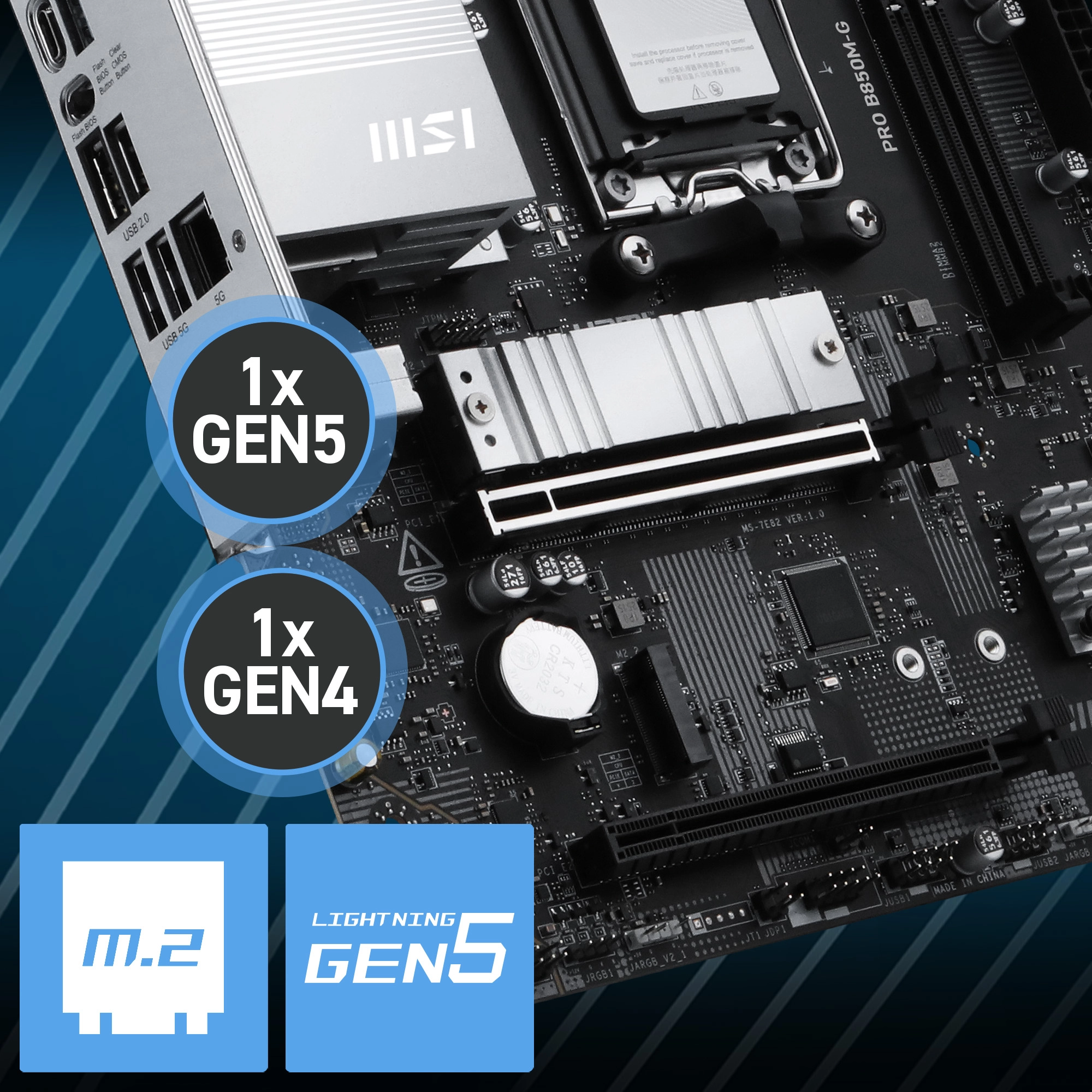 MSI PRO B850M-G Gen5 ve Gen4 M.2