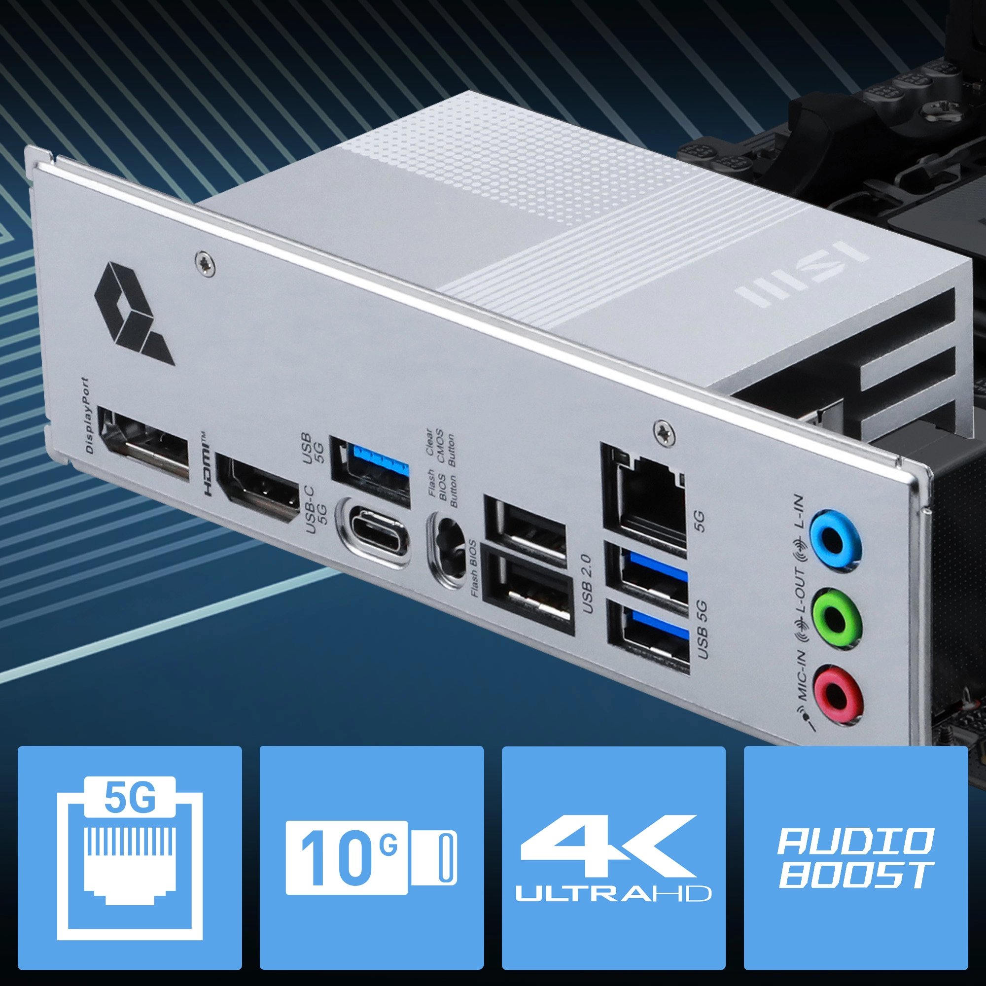 MSI PRO B850M-G 5G LAN ve arka G/Ç paneli