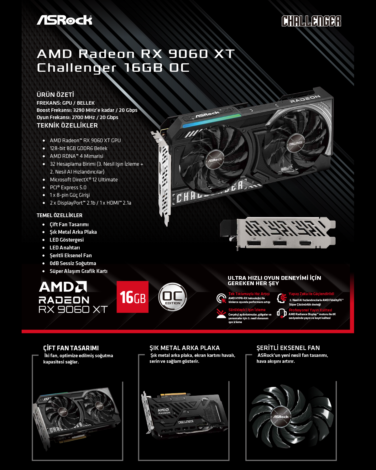 ASROCK Challenger AMD Radeon RX 9060 XT OC 16GB GDDR6 128 Bit