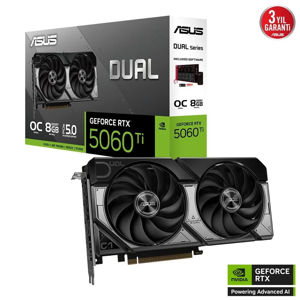 ASUS DUAL RTX5060Ti O8G 8GB GDDR7 128Bit Ekran Kartı
