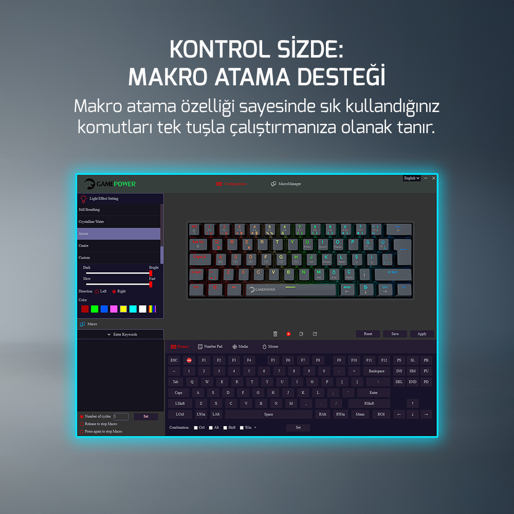 Gamepower Lyra Beyaz RGB Red Switch Gaming Klavye