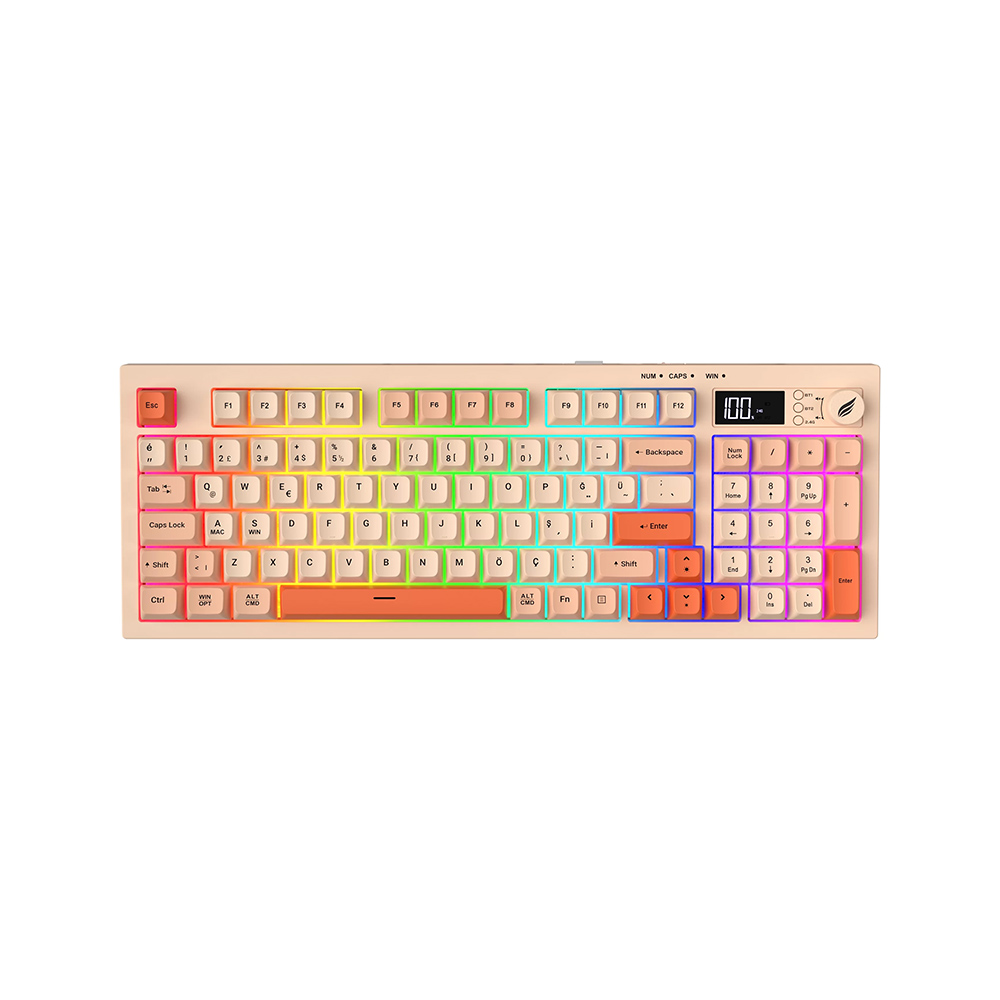 Hawk Gaming HK230 Membrane LCD RGB Kablosuz Pembe Turuncu Gaming Klavye