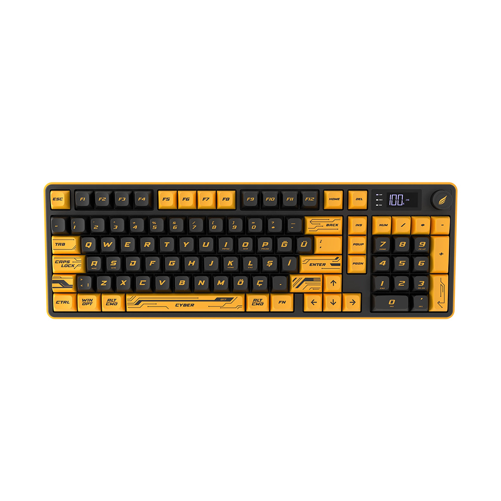 Hawk Gaming HK258 Membrane LCD RGB Kablosuz Cyber Sarı Siyah Gaming Klavye