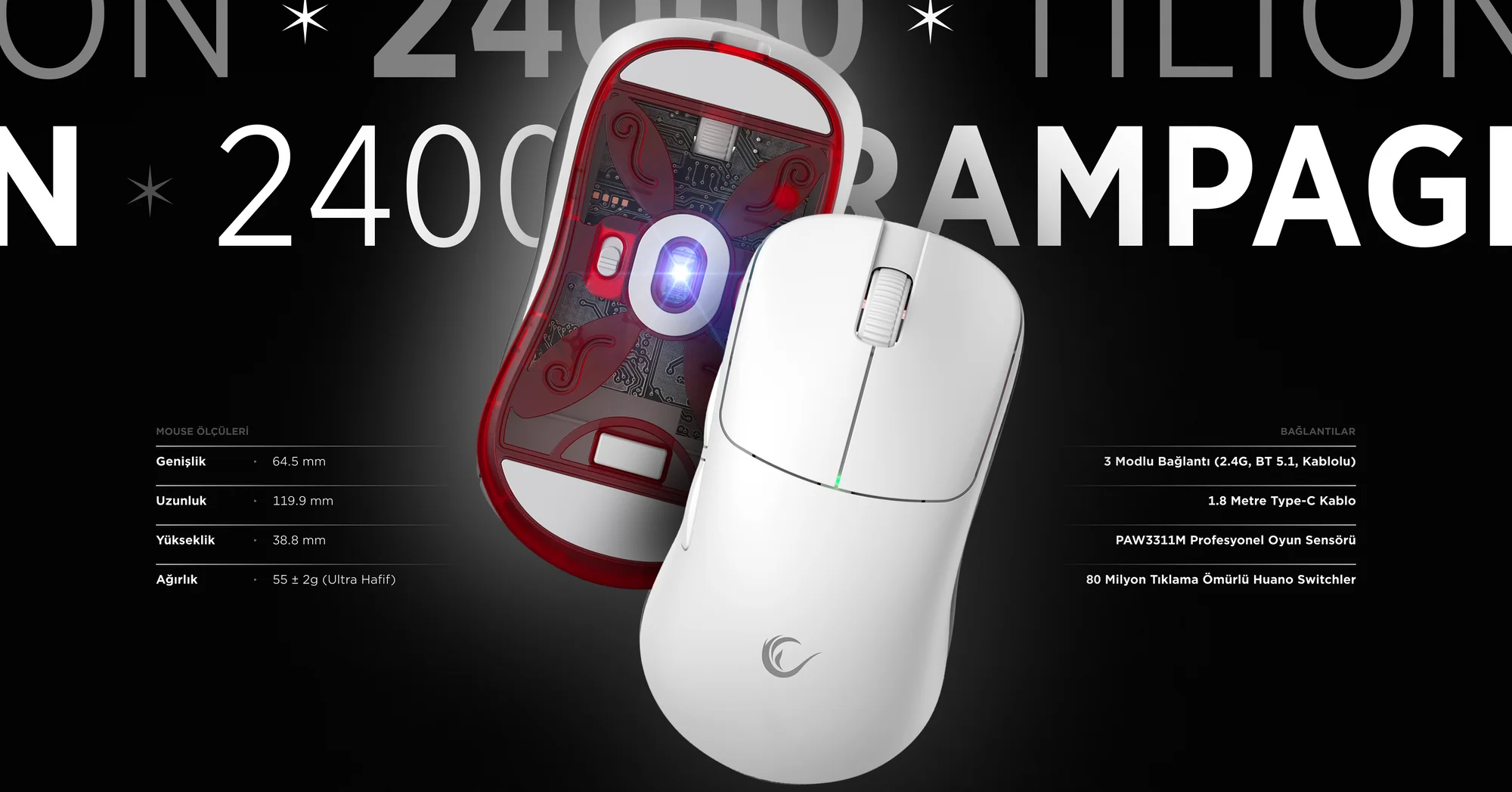 Kablosuz Oyuncu Mouse Beyaz
