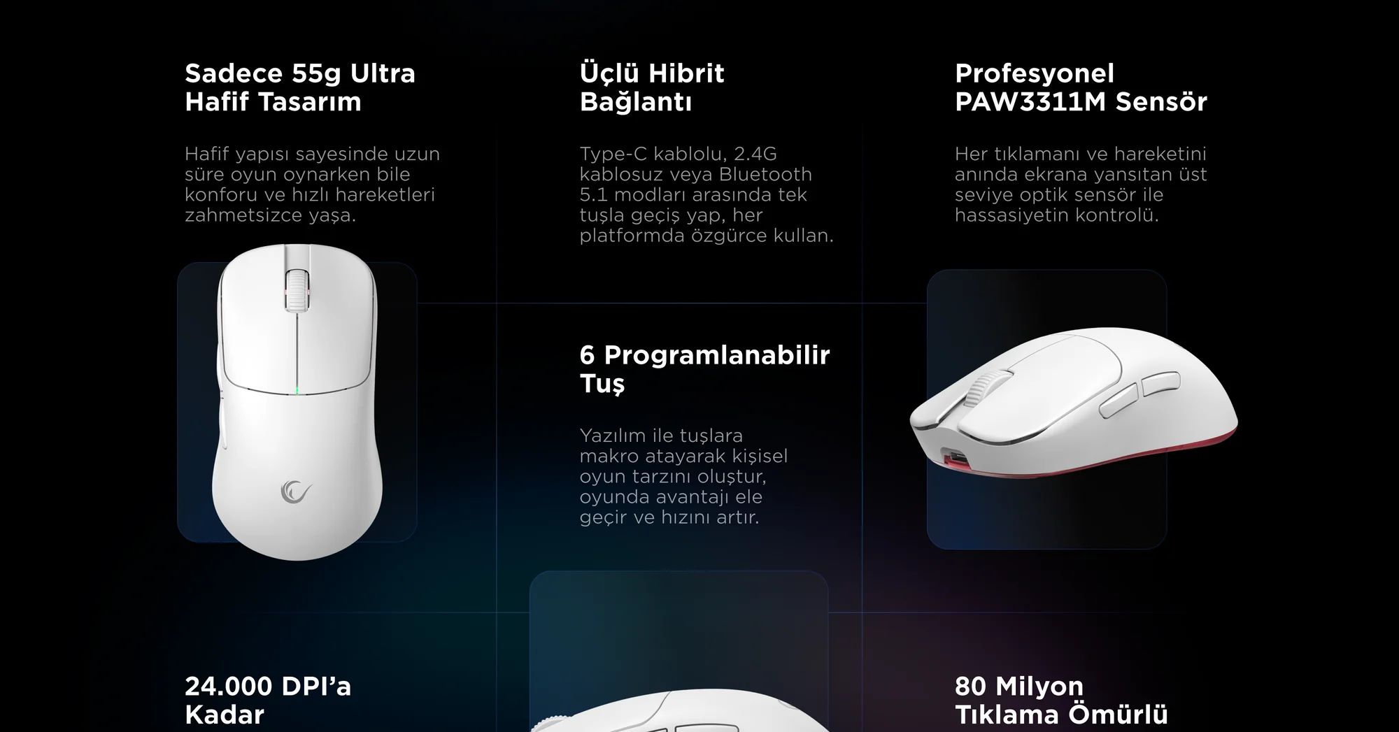 Kablosuz Oyuncu Mouse Beyaz