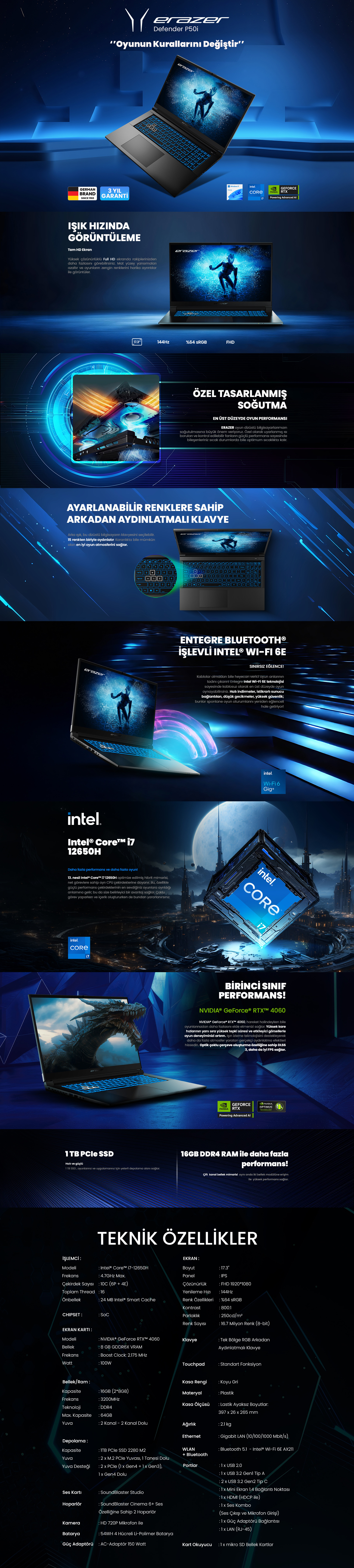 ERAZER Defender P50i RTX™ 4060 Intel® Core™ i7 Win 11 Home