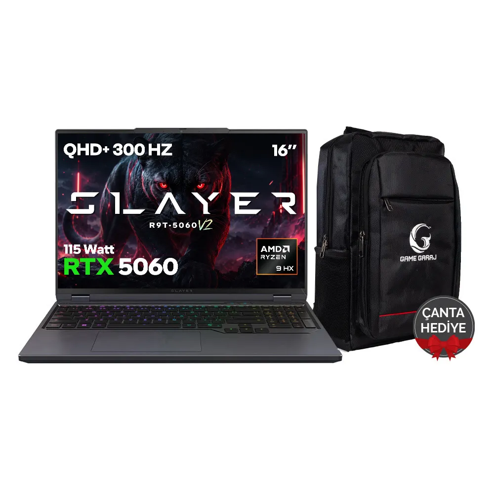 Game Garaj Slayer  R9T-5060 V2 AMD Ryzen 9 8945HX RTX5060 16" 300Hz QHD+ FreeDOS Oyuncu Laptop