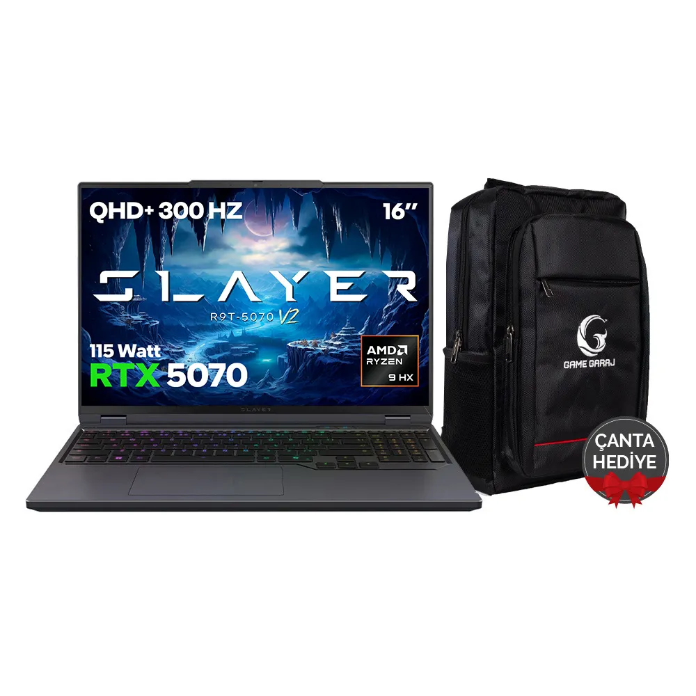 Game Garaj Slayer R9T-5070 V2 AMD Ryzen 9 8945HX RTX5070 16" 300Hz QHD FreeDos Oyuncu Laptop görseli
