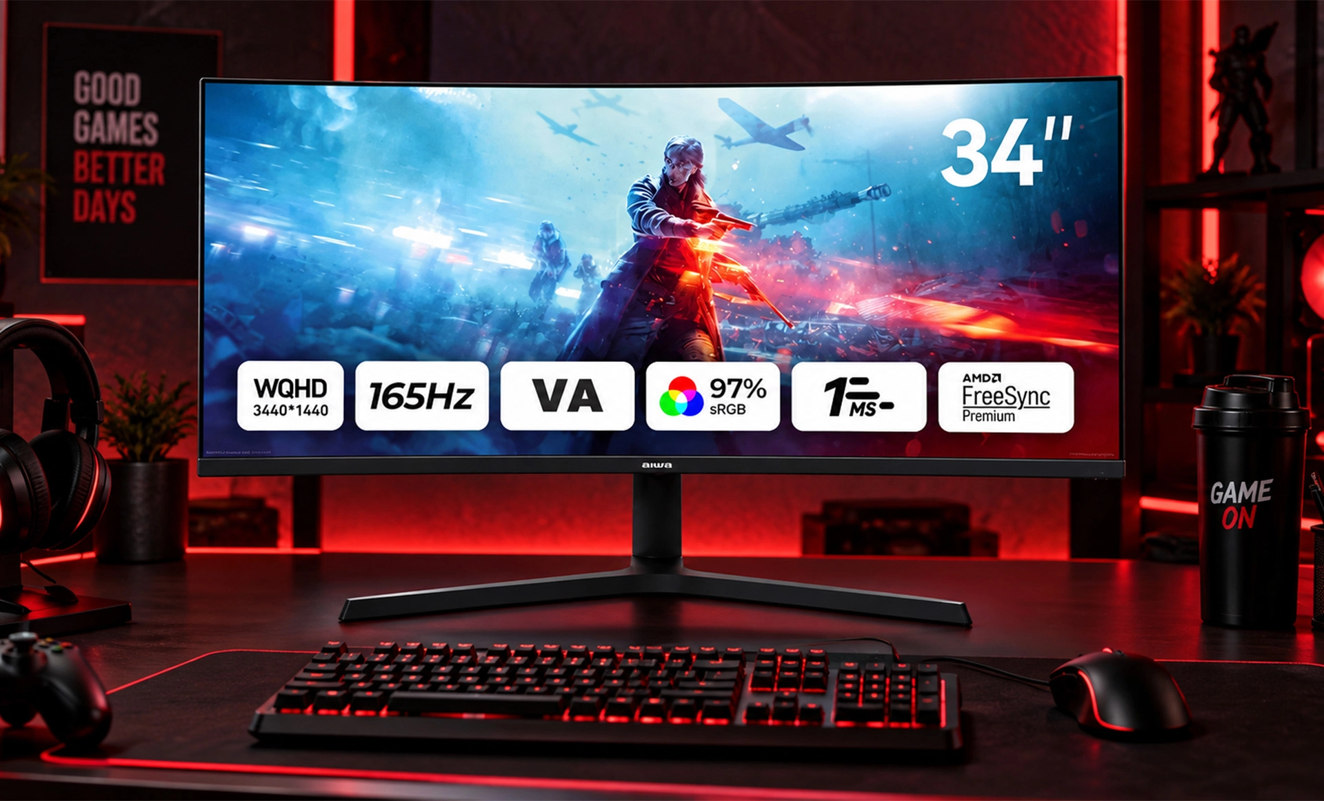 AIWA MP3424-Y 34 inç 165 Hz 1 ms UWQHD kavisli gaming monitör
