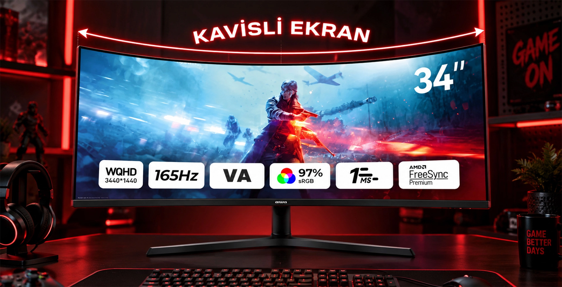 AIWA MP3424-Y kavisli ekran