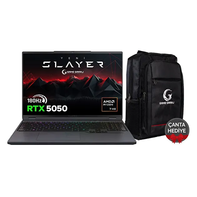 Game Garaj Slayer R7T-5050 AMD Ryzen 7 8840HX 16GB RAM 1TB SSD RTX5050 16" QHD+ 180Hz IPS FreeDOS Oyuncu Laptop