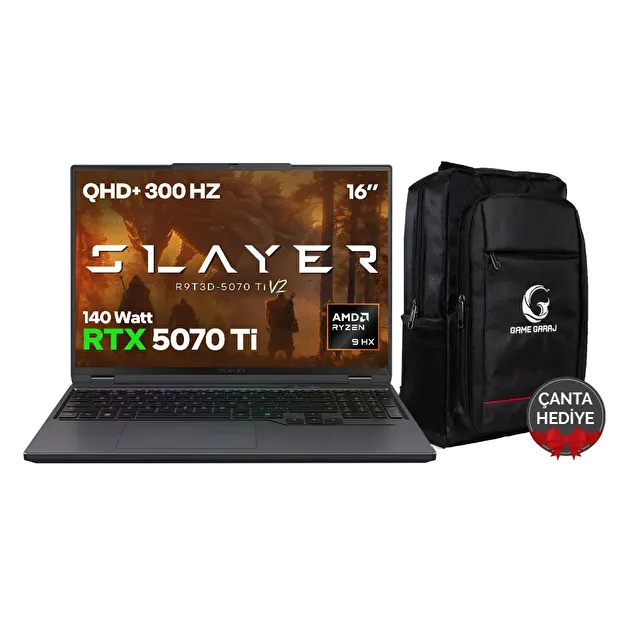 Game Garaj Slayer R9T3D-5070Ti V2 AMD Ryzen 9 9955HX3D RTX5070Ti 16" 300Hz QHD+ FreeDos Oyuncu Laptop