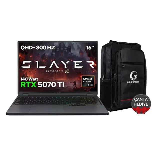 Game Garaj Slayer R9T-5070Ti V2 AMD Ryzen 9 9955HX RTX5070Ti 16" 300Hz QHD+ FreeDos Oyuncu Laptop