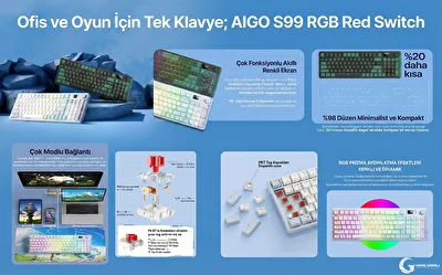Ofis ve Oyun İçin Tek Klavye; AIGO S99 RGB Red Switch