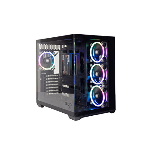 AIGO C280 Mid Tower E-ATX 4x120mm Fans ARGB Black USB-C 850W PSU 80+ Bronze