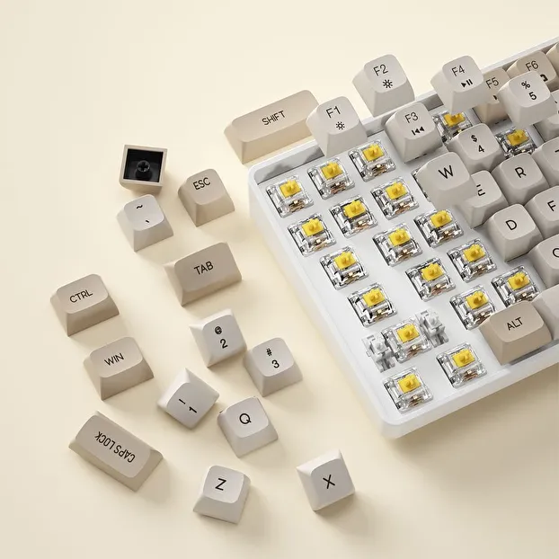 AIGO A108 Milky Brown İngilizce Q Mekanik Klavye Yellow Switch Oyuncu Klavyesi