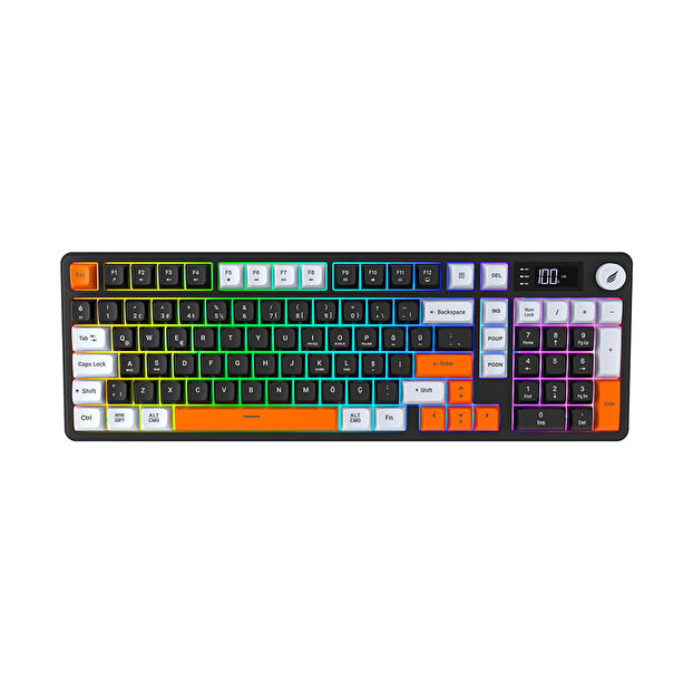 Hawk Gaming HK258 Membrane LCD RGB Kablosuz Siyah Turuncu Gaming Klavye