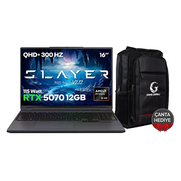 Game Garaj Slayer R9T-5070 V2.12 AMD Ryzen 9 8945HX RTX5070 12GB 16" 300Hz QHD+ FreeDos Oyuncu Laptop