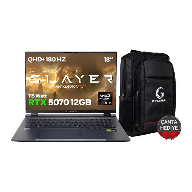 Game Garaj Slayer R9T XL-5070 V2.12 AMD Ryzen 9 8945HX RTX5070 12GB 18" 180Hz QHD+ FreeDOS Oyuncu Laptop