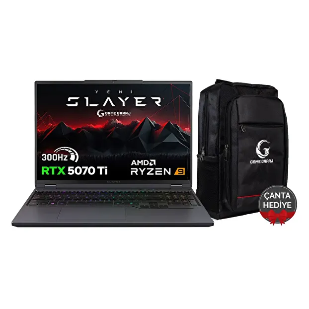 Game Garaj Slayer R9T-5070Ti AMD Ryzen 9 9955HX RTX5070Ti 16GB RAM 1TB SSD 16" QHD+ FreeDos 300Hz Oyuncu Laptop